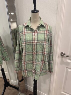 Lauren Ralph Lauren Green Plaid Button-Down Flannel Shirt
